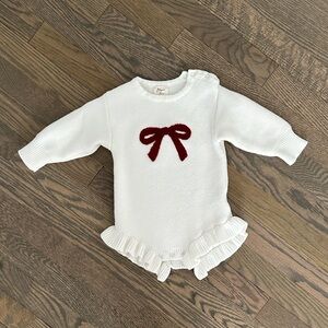 Blossom & Pear Red Bow Long Sleeve Frill Leg Romper, 6 - 12 Months